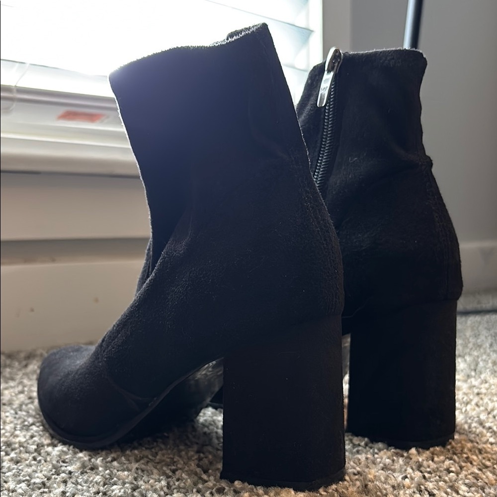 Marc Fisher Black Suede Midi Ankle Boots